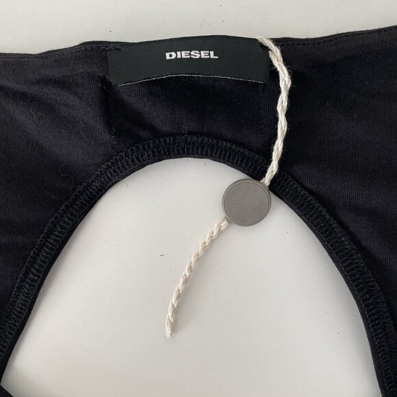 Diesel Black Tank Bodysuit Size Large Cut Out Back Logo Studded Snap Close Moto - Picture 3 of 9